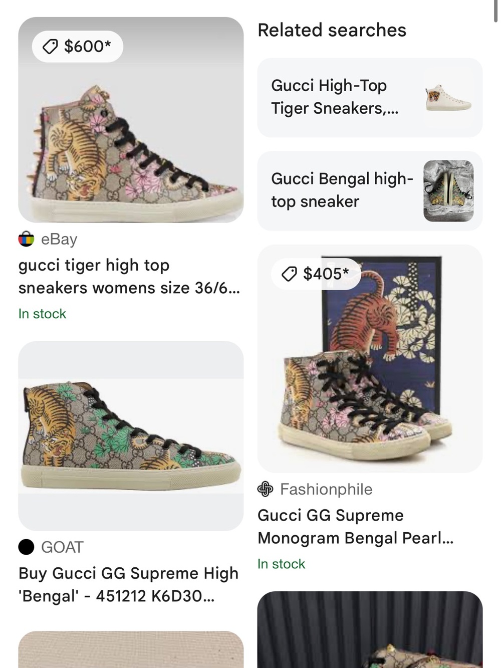 Gucci Beige GG Supreme High-Top Sneaker with Pink Floral & Tiger Motif - Picture 9 of 10